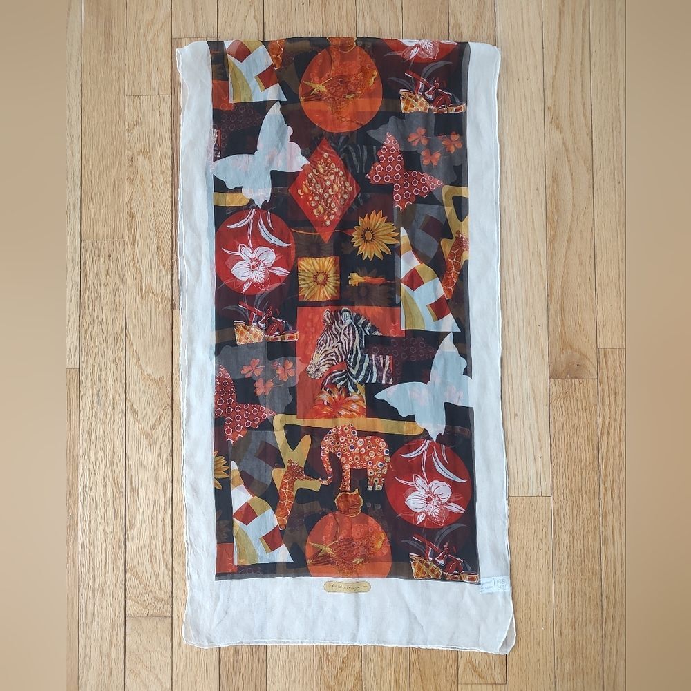 Salvatore Ferragamo Y2K vintage silk animal print floral long scarf EUC